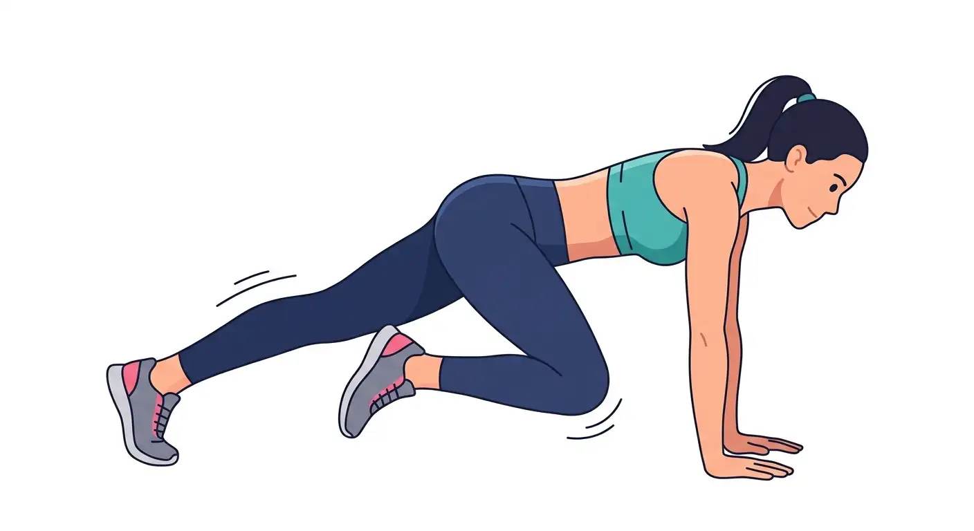 An image of a woman in a mountain climber position